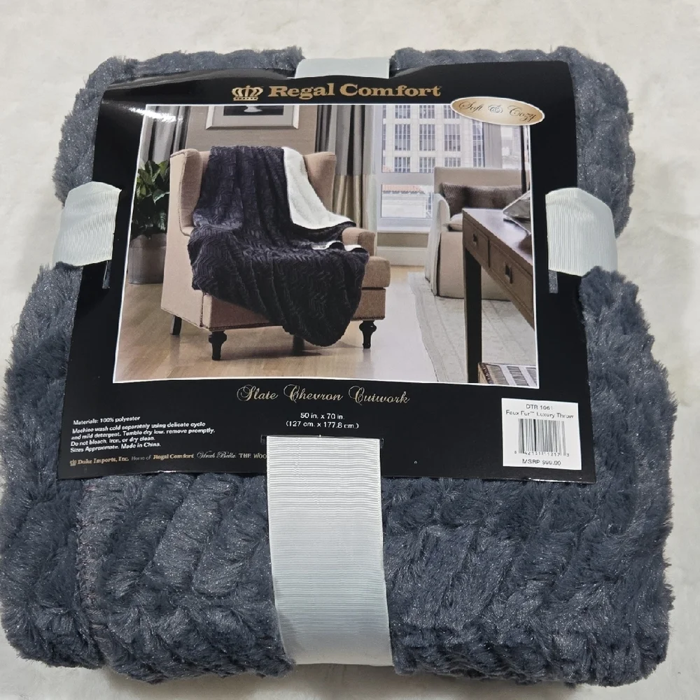 Slate Chenille Cutwork Throw Blanket
